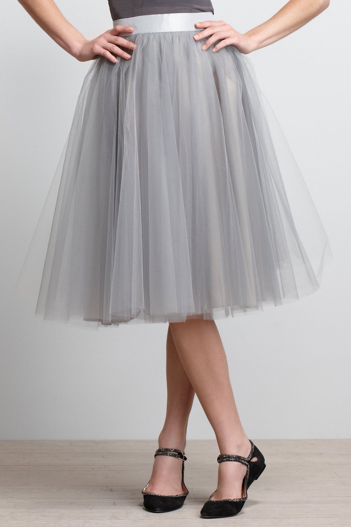 Fusta - FUSTA TULLE FIN GRI (cu Pense)