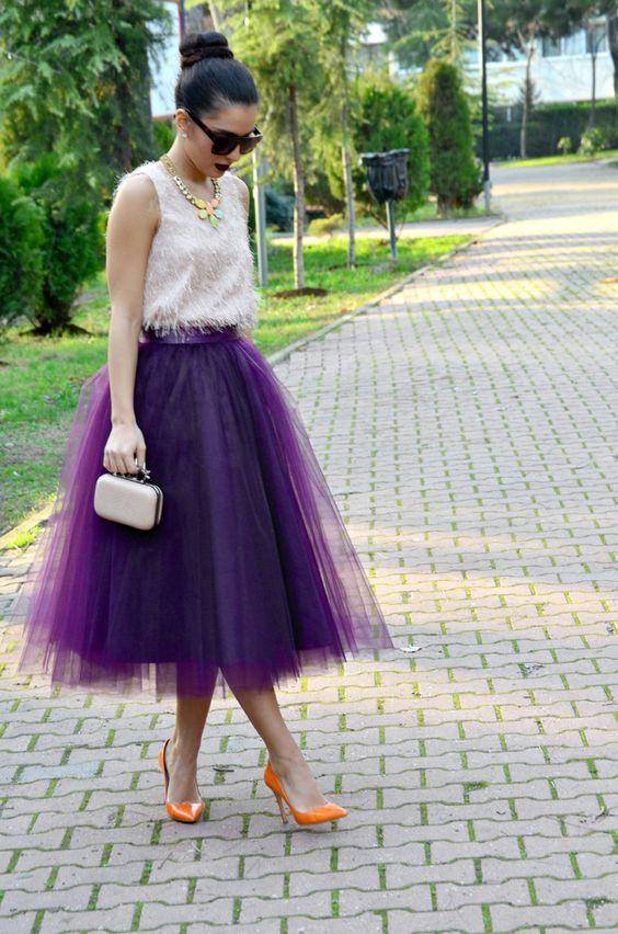 Fusta - FUSTA TULLE MOV (cu Pense)